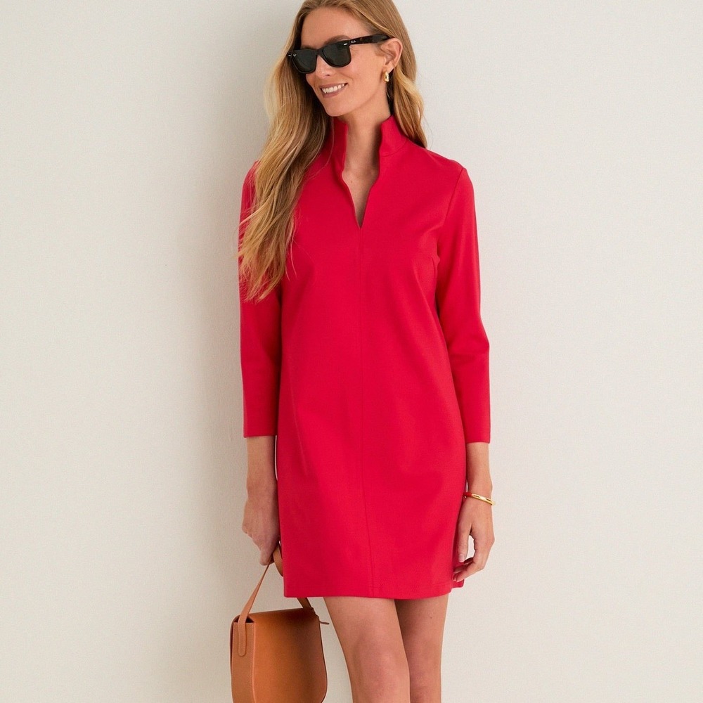 Tuckernuck Royal Shirt Dress Womens Red 3/4 Sleeve Ponte Knit Preppy XXS